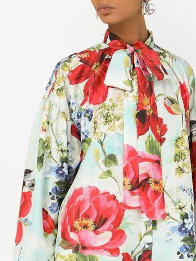 Dolce & Gabbana Habotai Shirt With Pictorial Garden Print In Blau