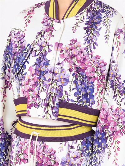 Shop Dolce & Gabbana Floral-print Cropped Bomber Jacket In Weiss
