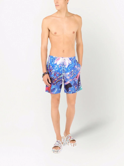 Shop Dolce & Gabbana Graphic-print Swim Shorts In Blue