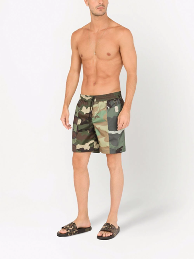Shop Dolce & Gabbana Camouflage-print Logo-tag Swim Shorts In Green
