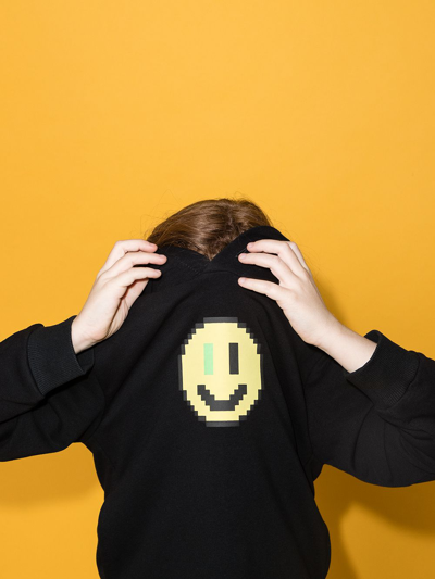 Shop Natasha Zinko Pixel Smiley-print Hoodie In Black