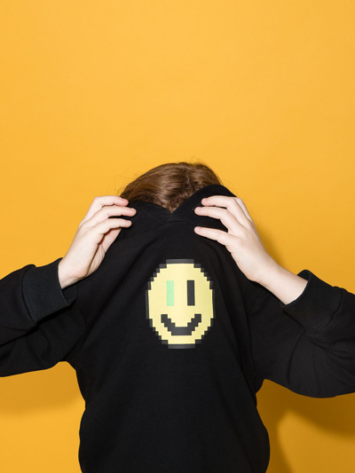 Natasha Zinko Pixel Smiley-print Hoodie In Black