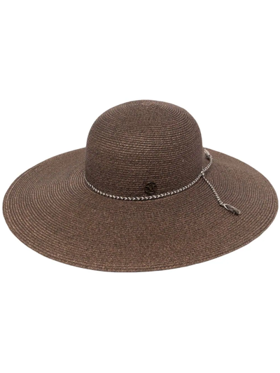 Shop Maison Michel Woven Wide-brim Hat In Braun