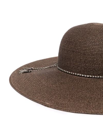 Shop Maison Michel Woven Wide-brim Hat In Braun