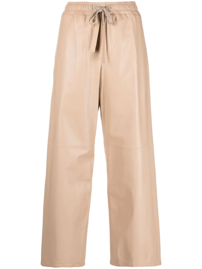 Shop Lorena Antoniazzi Drawstring-waist Leather Trousers In Nude