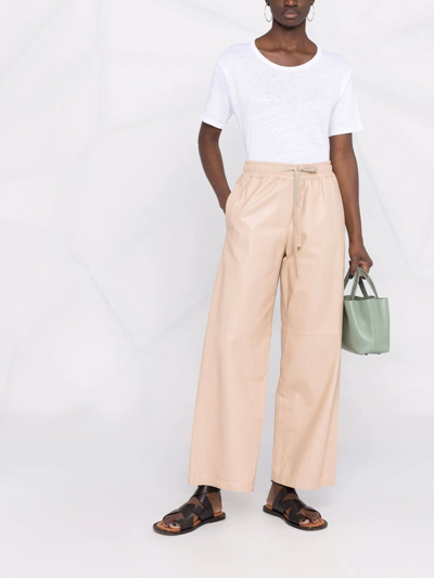 Shop Lorena Antoniazzi Drawstring-waist Leather Trousers In Nude