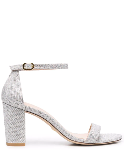 Shop Stuart Weitzman Nearlynude 70mm Glitter Sandals In Silber