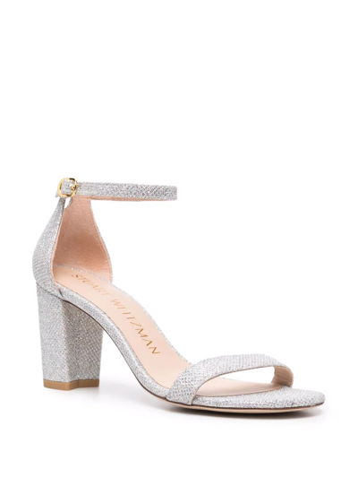 Shop Stuart Weitzman Nearlynude 70mm Glitter Sandals In Silber