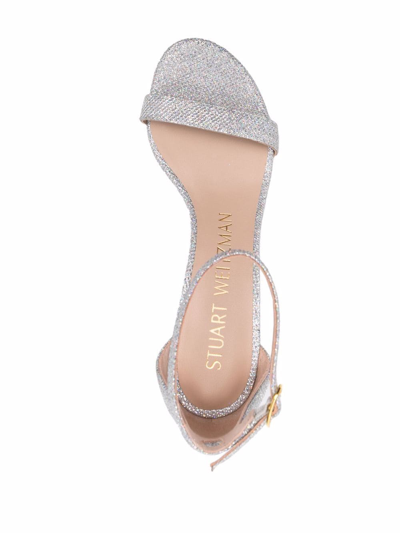 Shop Stuart Weitzman Nearlynude 70mm Glitter Sandals In Silber