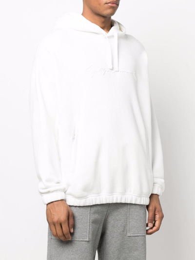 Shop Giorgio Armani Embroidered Logo Hoodie In Weiss