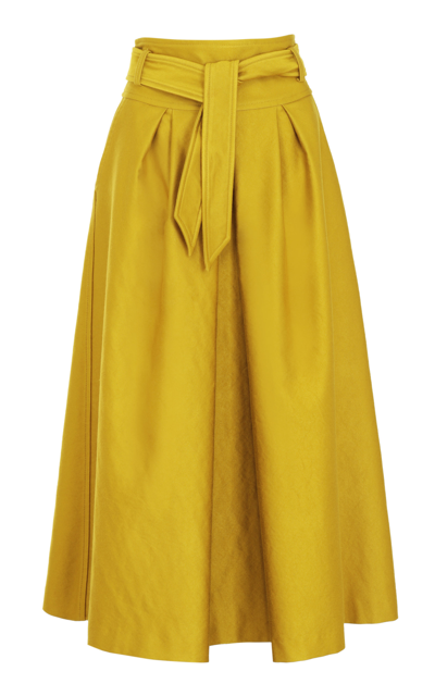 Shop Martin Grant Women's Knot-detailed Pleated Midi Skirt In Yellow