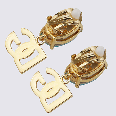 Shop Dolce & Gabbana Light Blue Glass And Brass Earrings