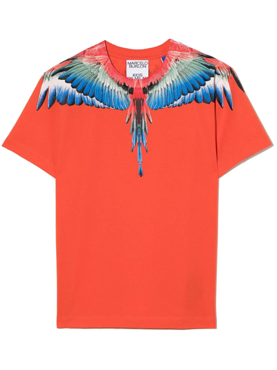 Shop Marcelo Burlon County Of Milan Wings-print Cotton T-shirt In Red