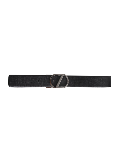 Shop Z Zegna Reversible Leather Belt In Black