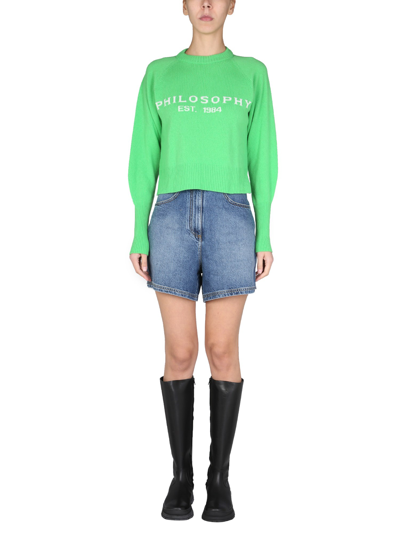 Shop Philosophy Di Lorenzo Serafini Sweater With Logo Inlay In Green