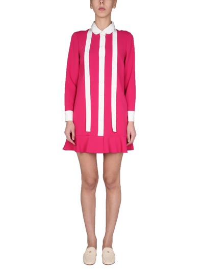 Shop Red Valentino Dress With Stretch Frisottine Collar In Fuchsia