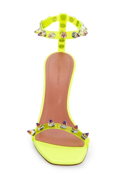 Shop Amina Muaddi Julia Jewel Clear Sandal In Pvc Fluo Yellow/ Volcan Spikes