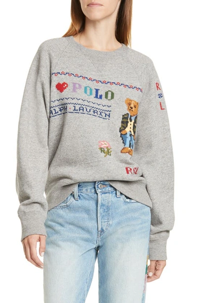 Shop Polo Ralph Lauren Bear Sweatshirt In Dark Vintage Heather