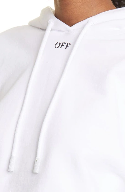 Shop Off-white Stamp Logo Crop Cotton Hoodie In White Black