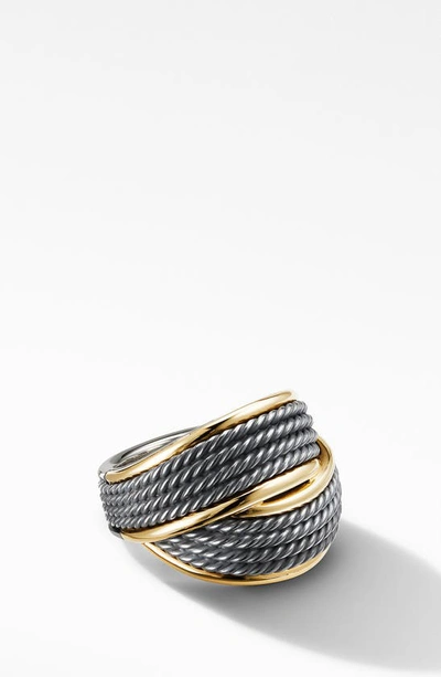 Shop David Yurman Origami Blackened Silver Crossover Ring In Black Rhodium/ Gold
