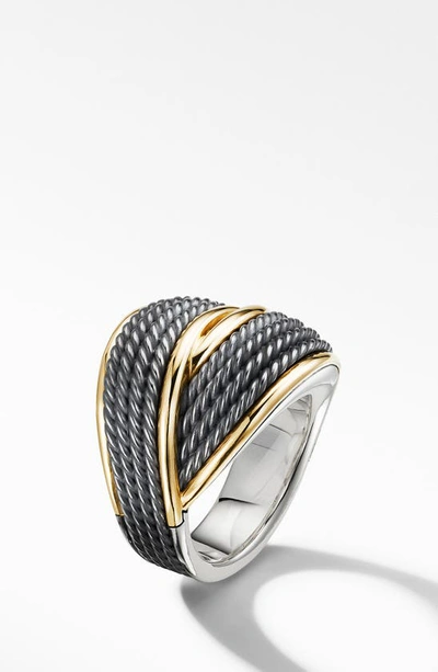 Shop David Yurman Origami Blackened Silver Crossover Ring In Black Rhodium/ Gold