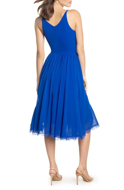 Dress The Population Alicia Mixed Media Midi Dress In Electric Blue
