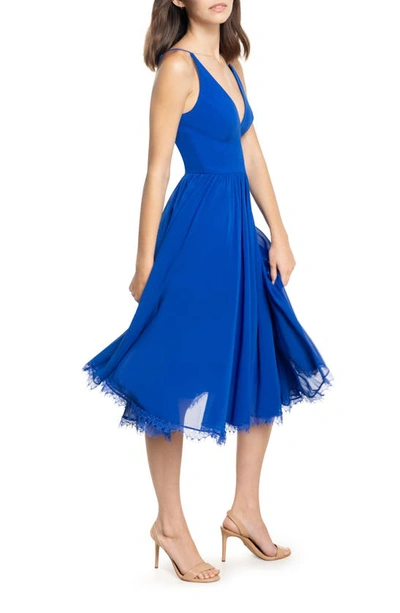 Dress The Population Alicia Mixed Media Midi Dress In Electric Blue