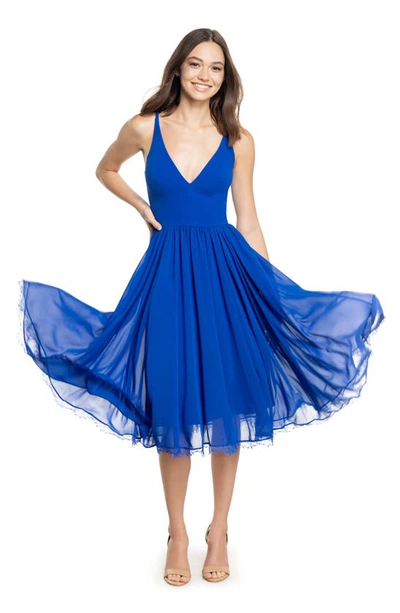 Dress The Population Alicia Mixed Media Midi Dress In Electric Blue
