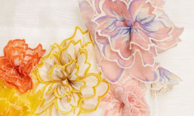 Shop Zimmermann Postcard Floral Appliqué Linen & Silk Skirt In Ivory
