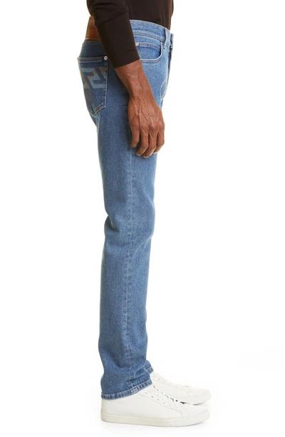 Shop Versace Grecca Straight Leg Jeans In Medium Blue