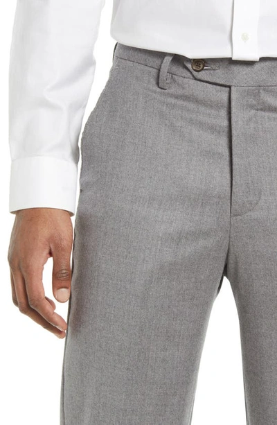Shop Berle Super 110s Flat Front Wool Dress Pants In Light Grey