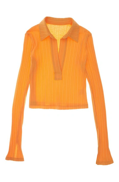 Shop Helmut Lang Textured Stripe Crop Cotton Polo Shirt In Apricot