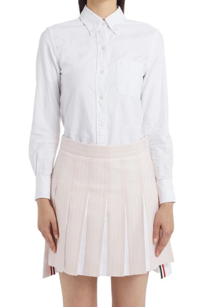 Thom Browne Classic Point Collar Long Sleeve Cotton Blouse In White