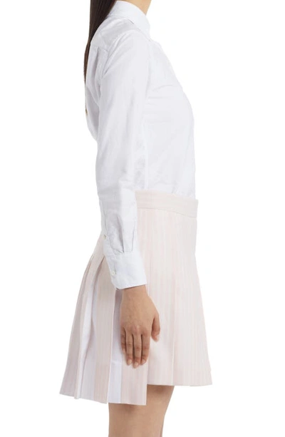 Thom Browne Classic Point Collar Long Sleeve Cotton Blouse In White