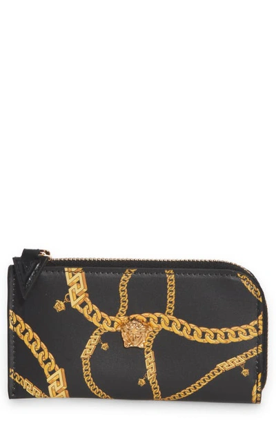 Shop Versace Medusa Chain Print Zip Vinyl Card Case In Black/ Gold