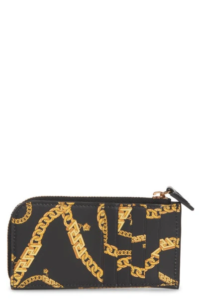 Shop Versace Medusa Chain Print Zip Vinyl Card Case In Black/ Gold