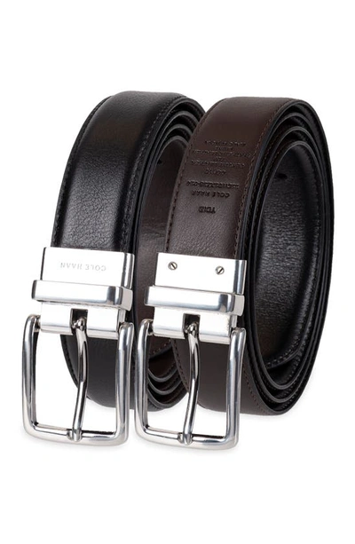 Shop Cole Haan Reversible Feather Edge Leather Belt In Black/ Brown