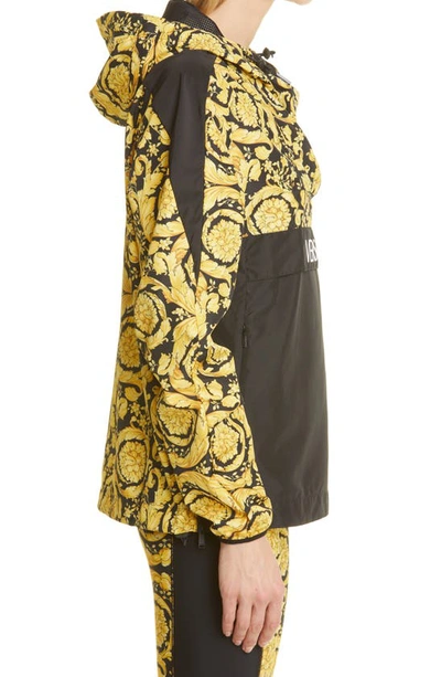 Versace Barocco Print Hooded Pullover Anorak In Black | ModeSens