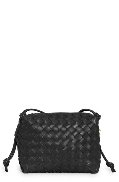 Shop Bottega Veneta Small Intrecciato Leather Shoulder Bag In Black Gold