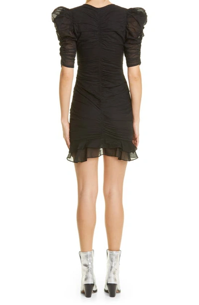 Shop Isabel Marant Étoile Sireny Puff Long Sleeve Cotton Minidress In Black