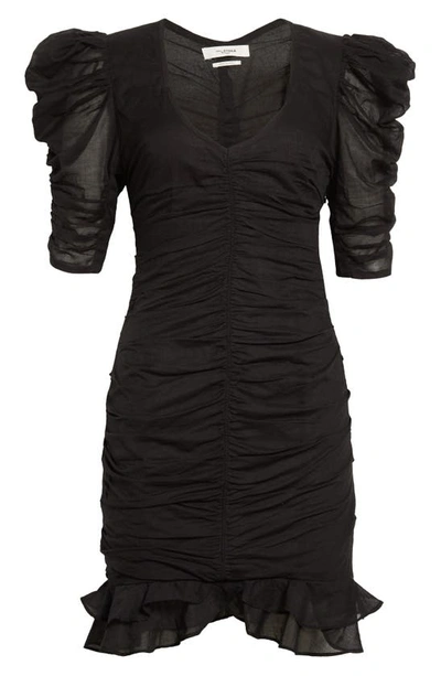 Shop Isabel Marant Étoile Sireny Puff Long Sleeve Cotton Minidress In Black