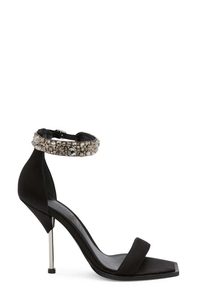 Shop Alexander Mcqueen Crystal Strap Sandal In Black/ Crystal/ Silver