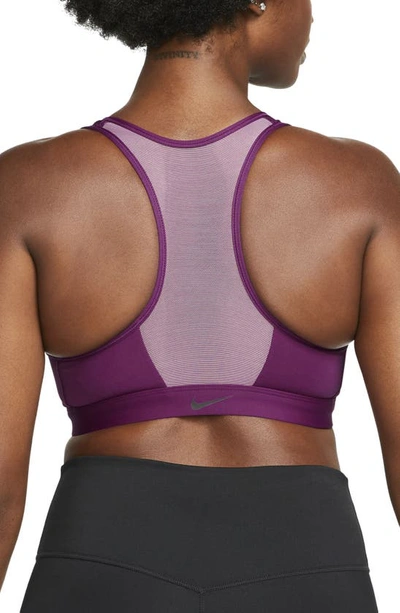 Shop Nike Dri-fit Swoosh Racerback Sports Bra In Sangria/ Black