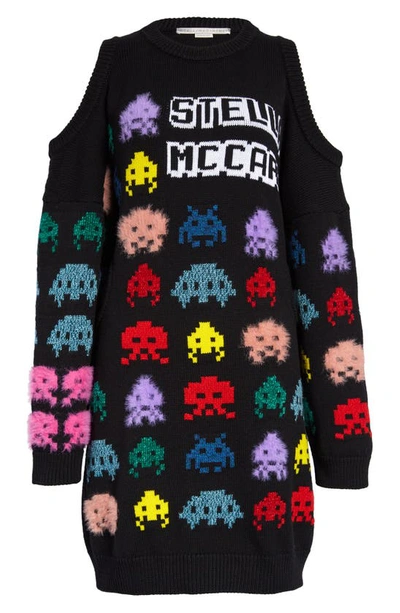 Shop Stella Mccartney Game On Cold Shoulder Long Sleeve Sweater Dress In Multicolor