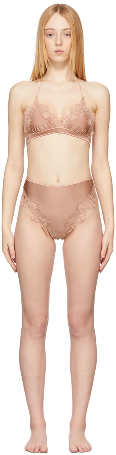 Oseree Pink High Waisted Travaillé Bikini In Champagne Rose