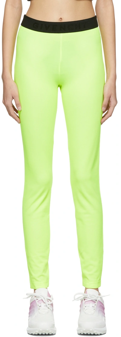Shop Givenchy Green Jersey Logo Leggings In 734 Yellow