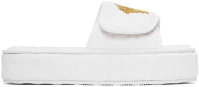 Shop Versace White Medusa Embroidered Slippers In Z4001 Bianco