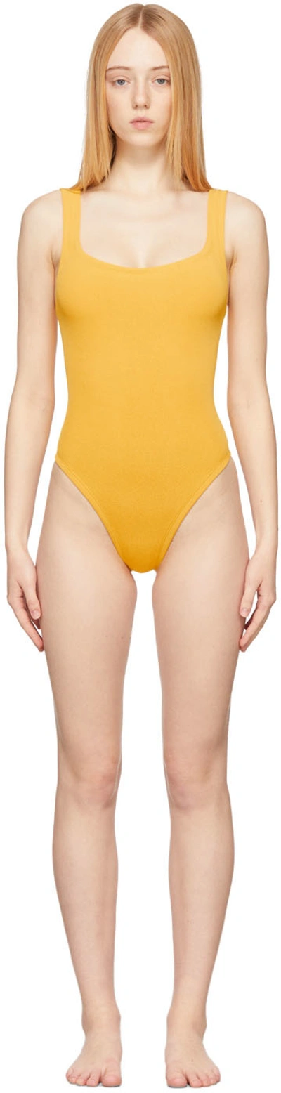 Shop Hunza G Yellow Square Neck Nile One-piece Swimsuit In Sunshine