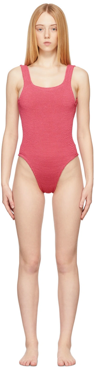 Shop Hunza G Pink Square Neck One-piece Swimsuit In Fuschia