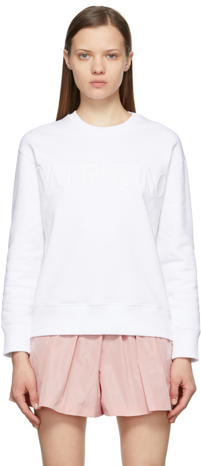 Shop Valentino White Embossed Logo Sweatshirt In 0bo Bianco